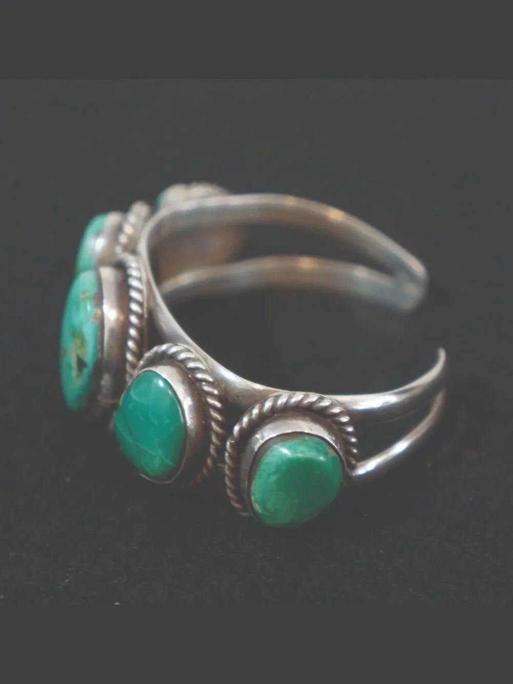 Vintage Navajo Sterling Silver 5 Stone Turquoise Row Cuff Bracelet Unsigned